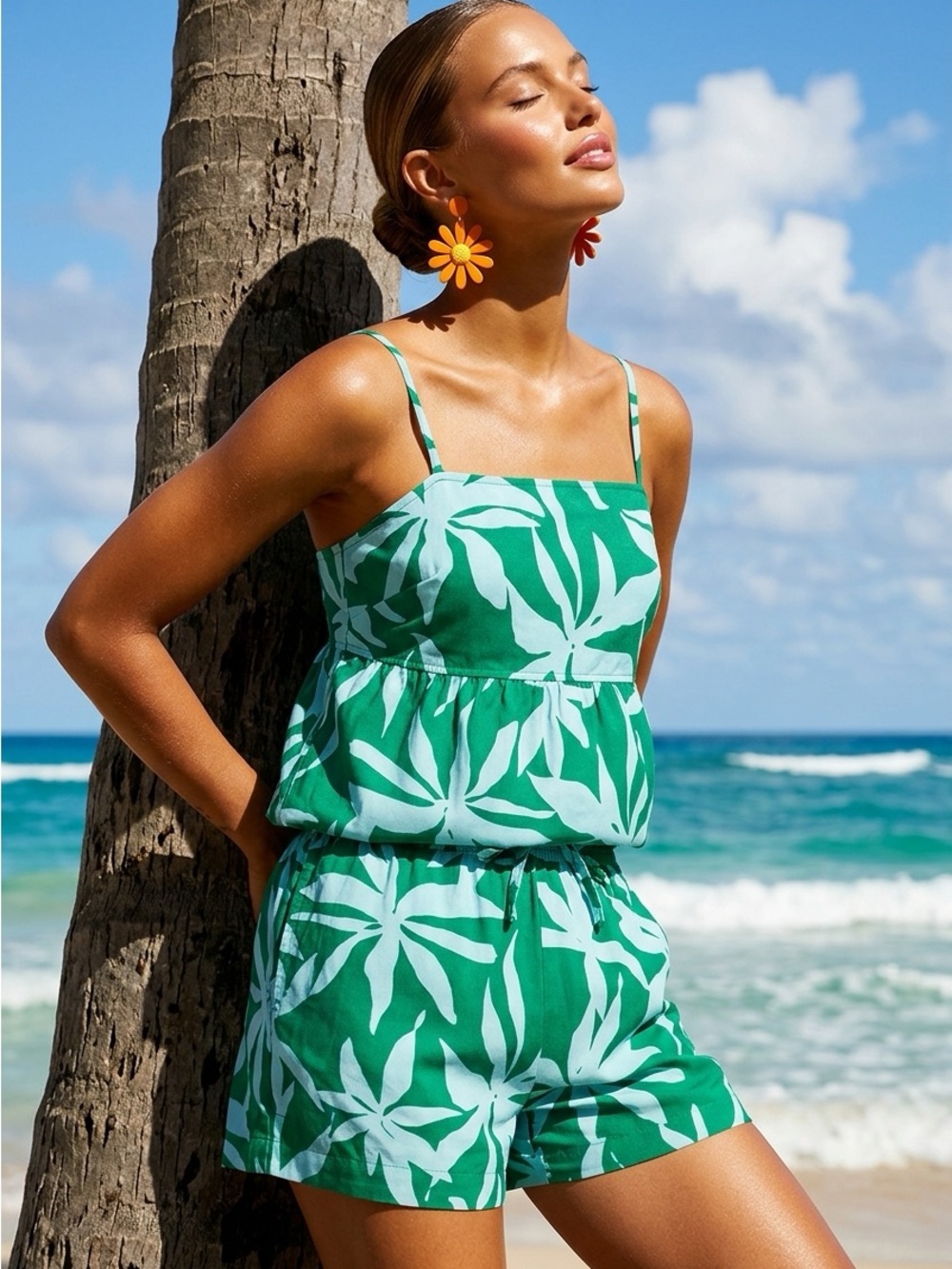 Free Assembly Resort Wear Cotton Tropical Matching Set L Tropical Tank+Shorts